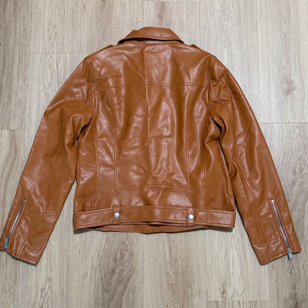 7 For All Mankind Tan Faux Leather Moto Jacket size M - Picture 4 of 6
